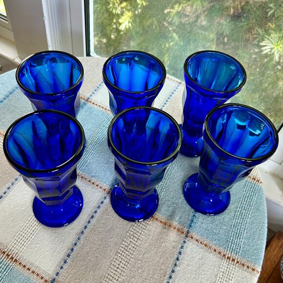 Set of 6 Anchor Hocking Cobalt Blue Fountainware Tall Parfait / Float Glasses - Picture 10 of 12